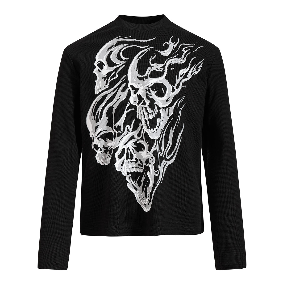 Omirad Flaming Skull Graphic Long Sleeve Tee