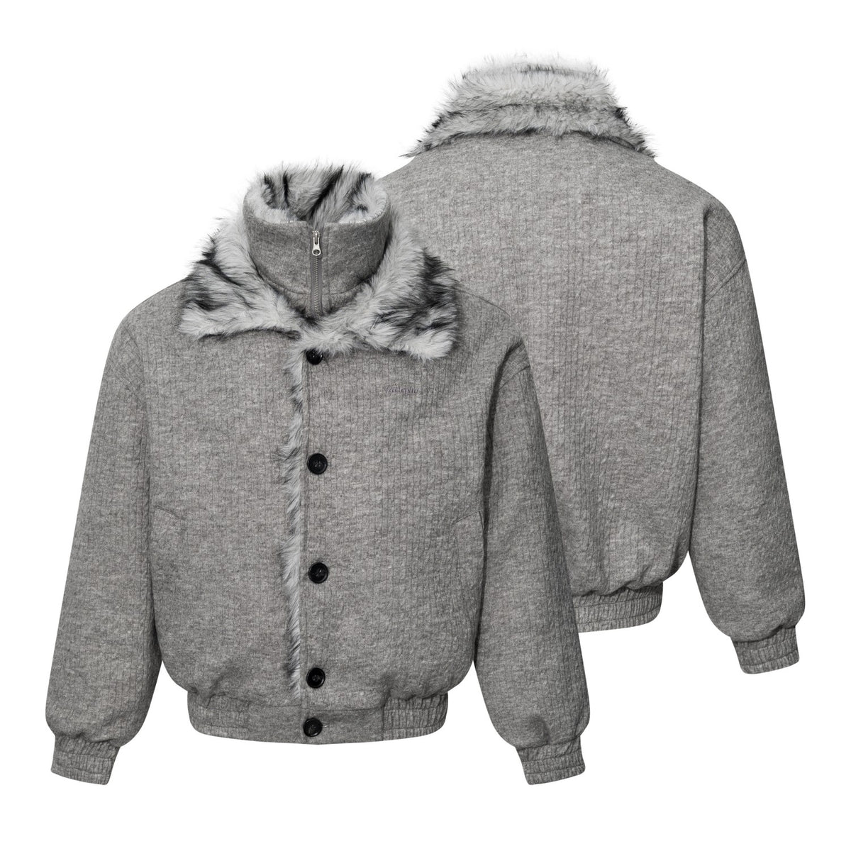 Omirad Faux Fur Collar Textured Bomber Jacket