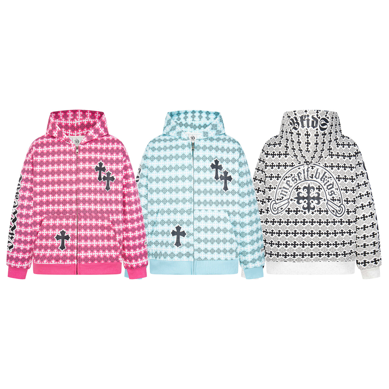 Vintage-Inspired American All-Over Gothic Print Hoodie