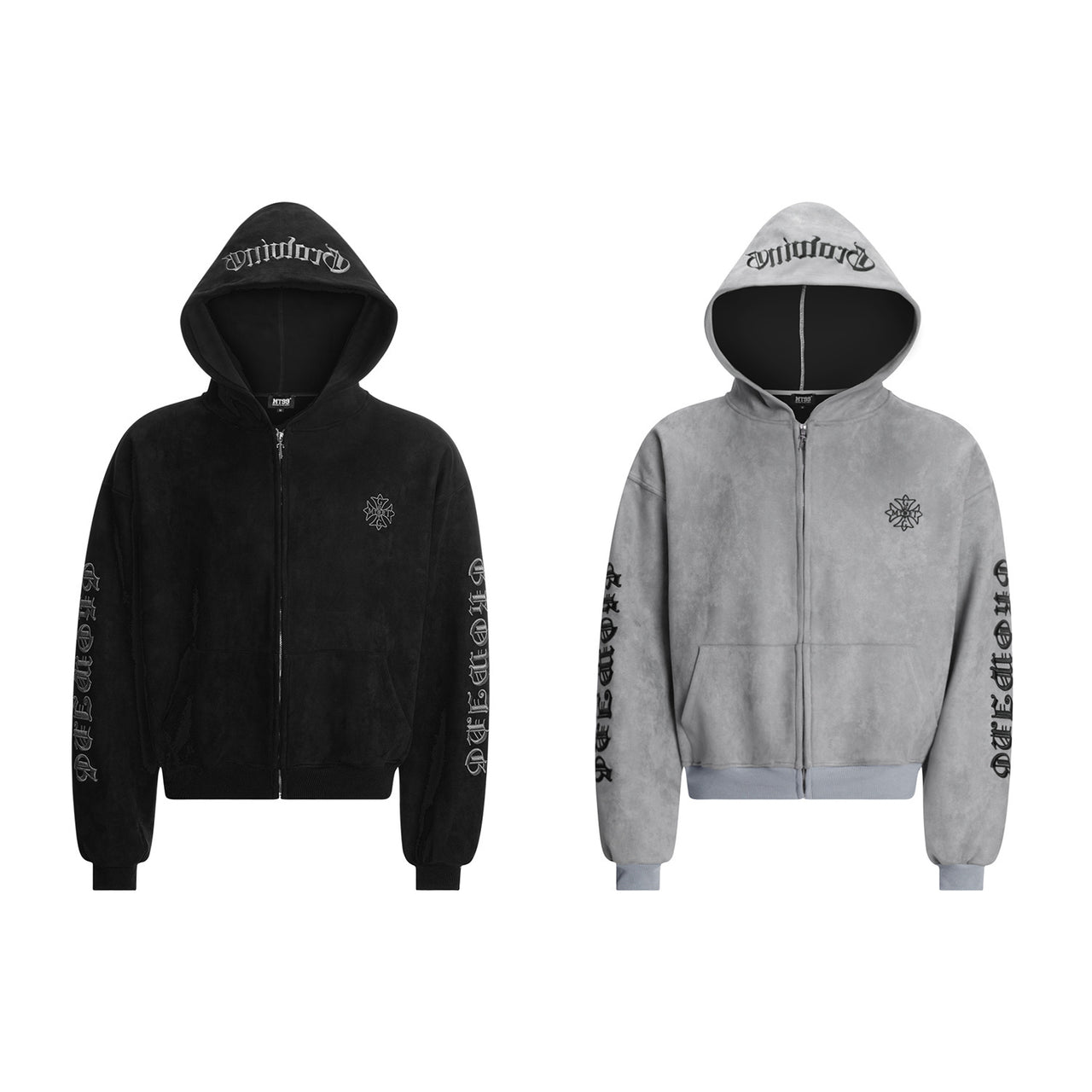 Streetwear Vintage Faux Suede Embroidered Hoodie