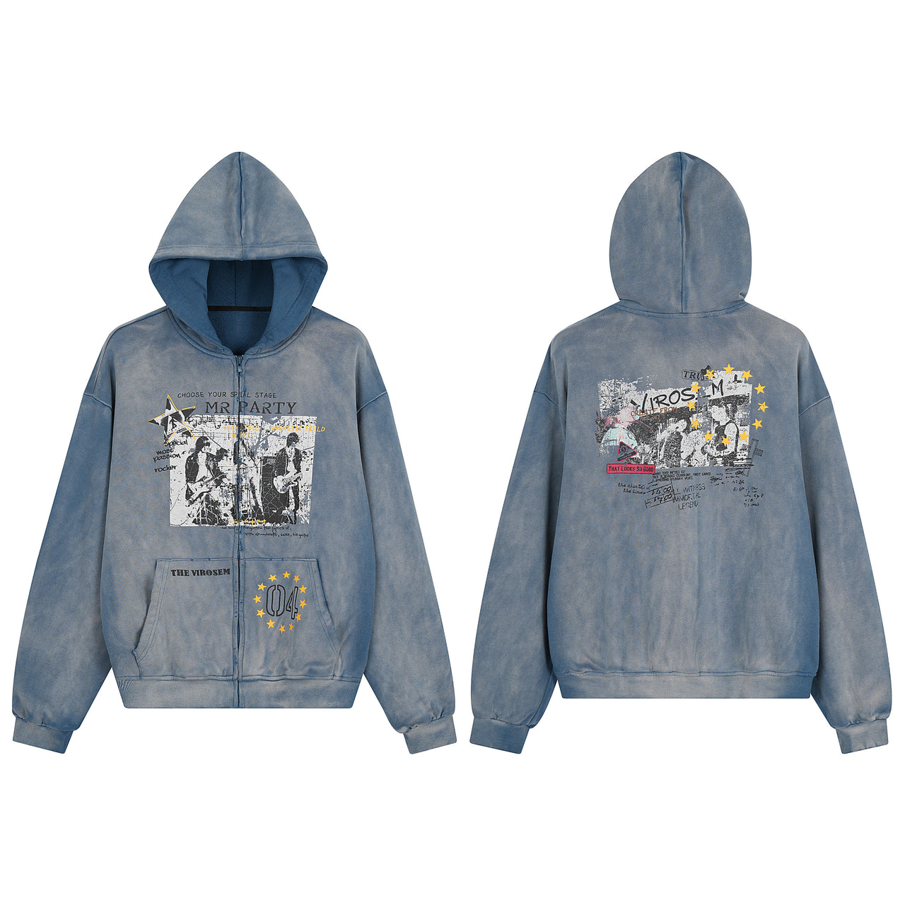 Omirad Vintage Graphic Zip-Up Hoodie