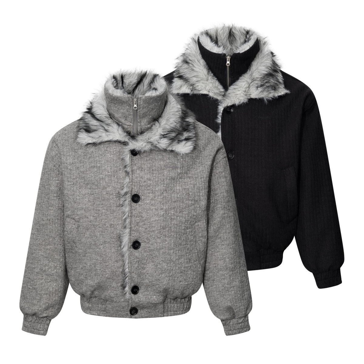 Omirad Faux Fur Collar Textured Bomber Jacket