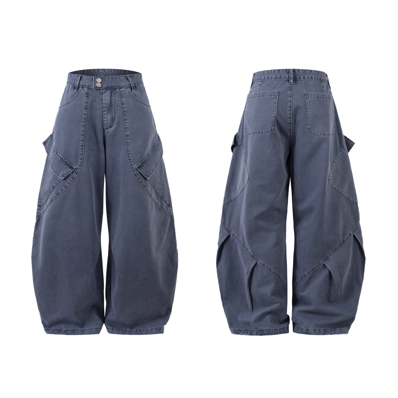 American Streetwear Washed Multi-Pocket Curved Blade Jeans