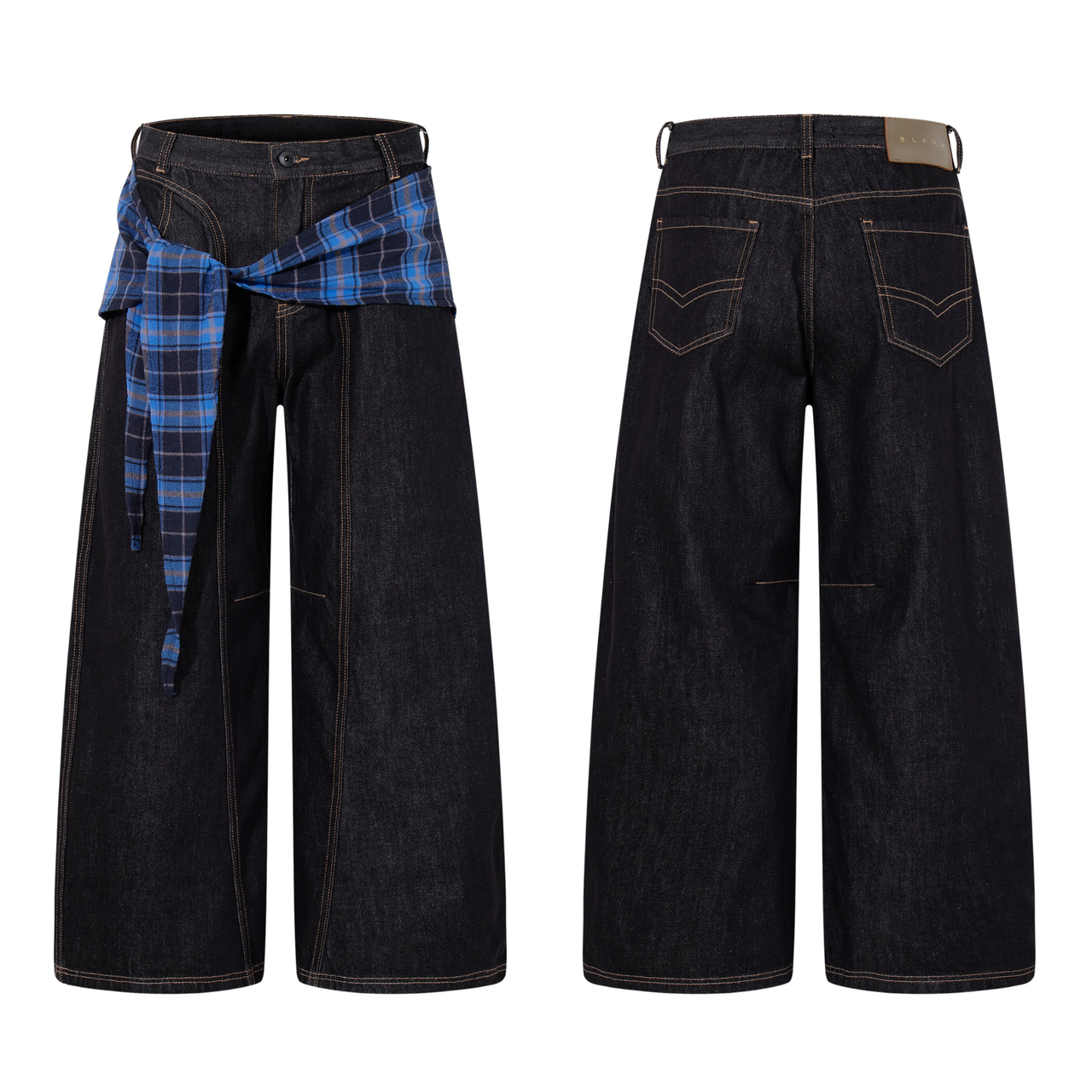 Omirad Plaid-Panel Wide-Leg Denim