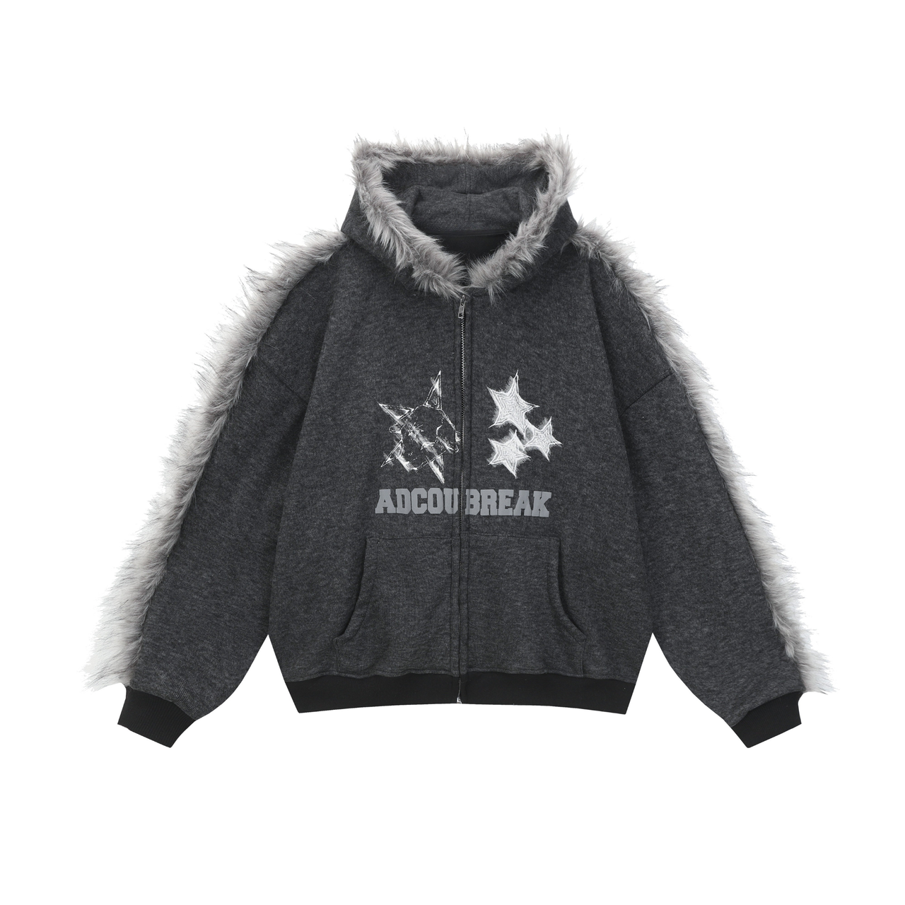 Omirad Faux Fur-Trimmed Graphic Zip Hoodie