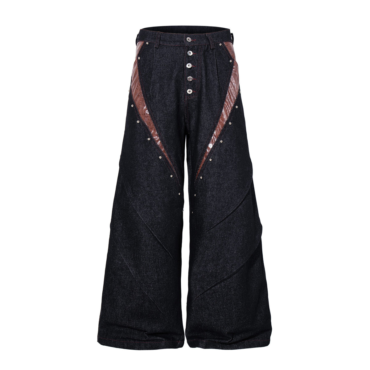 Omirad Croc-Effect Panel Studded Wide-Leg Jeans