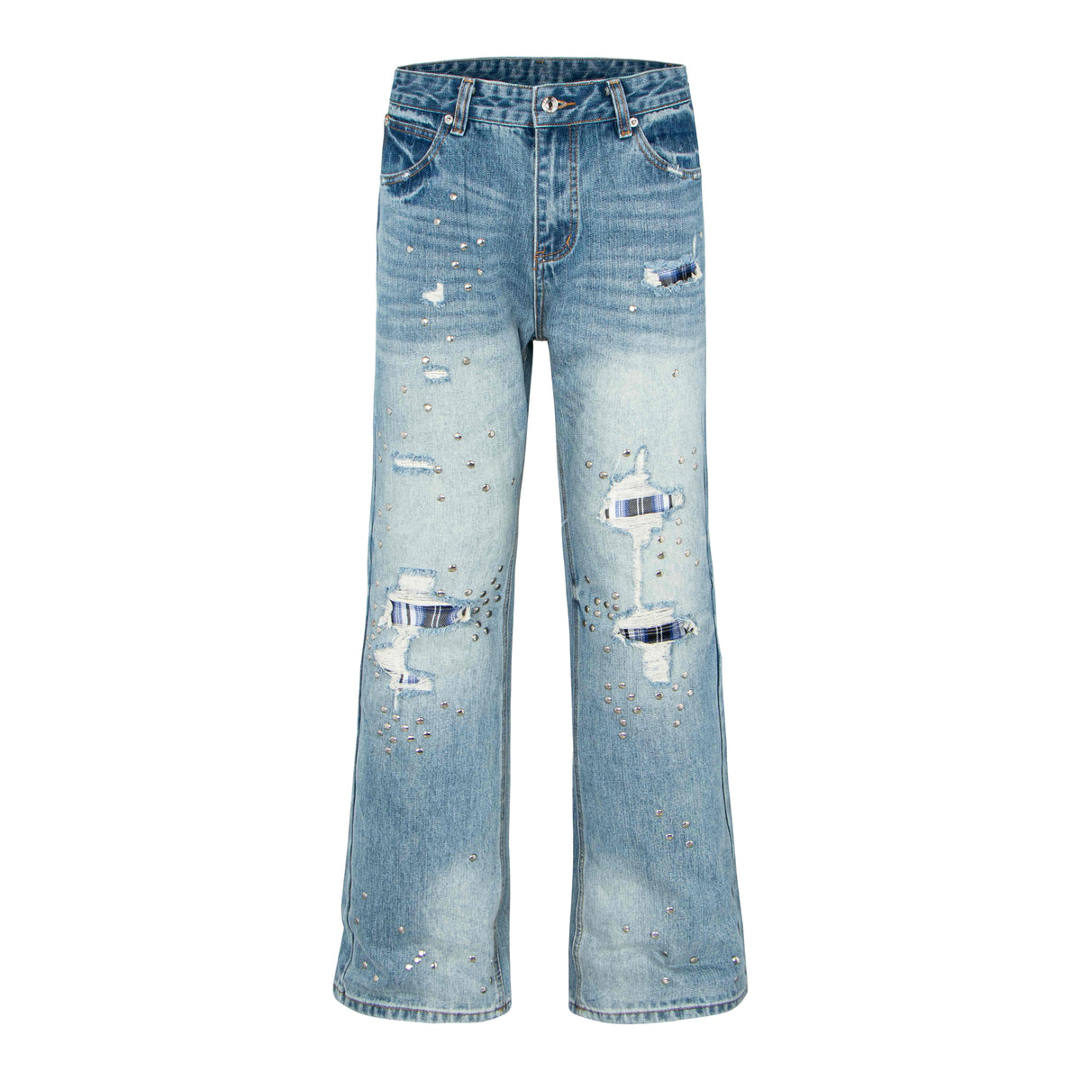 Omirad Rhinestone Distressed Wide-Leg Jeans