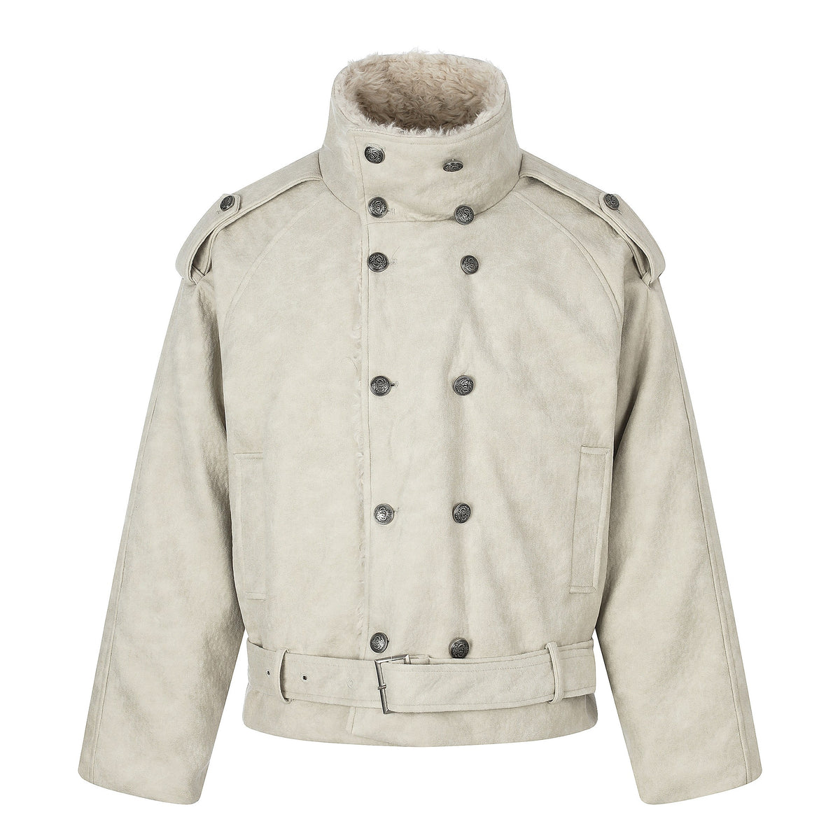 Omirad Faux Fur High Collar Belted Military Jacket