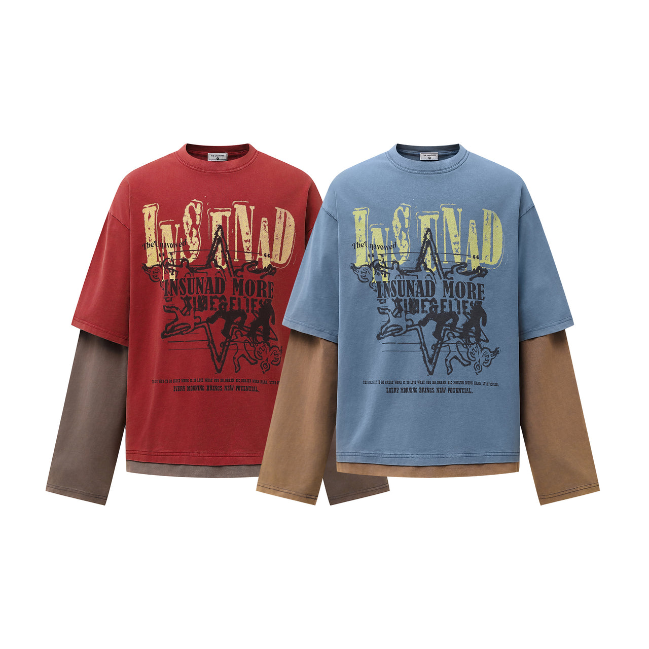 American Streetwear Fake Two-Piece Print Sweatshirt