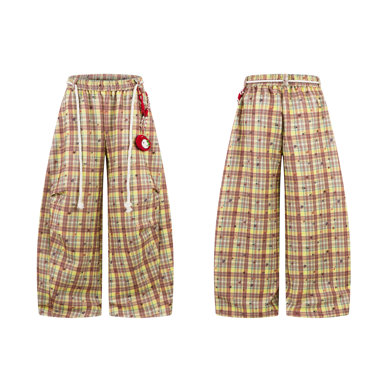 Streetwear Star Plaid All-Over Print Pleated Sweatpants