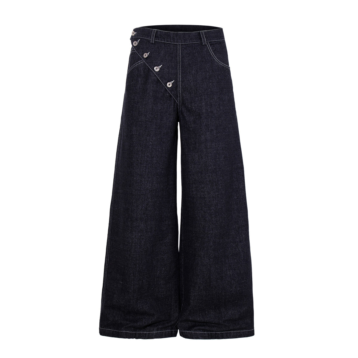 Omirad Asymmetric Button Wide-Leg Jeans