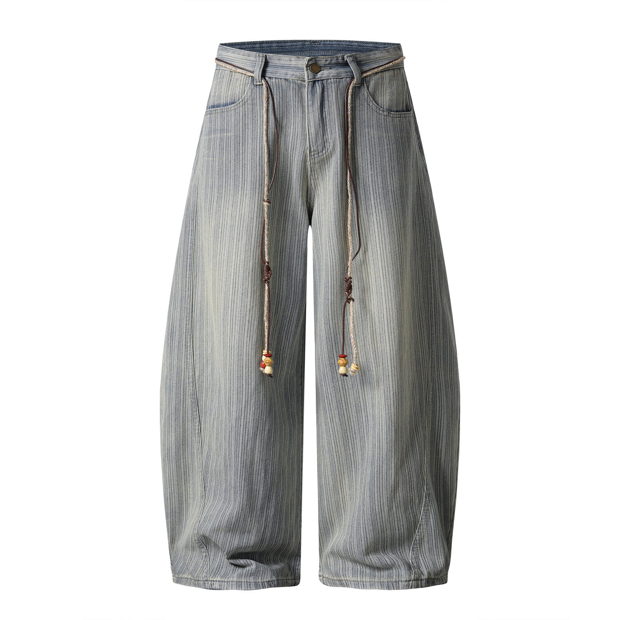 Streetwear Vintage Slub-Wash Curved-Leg Jeans
