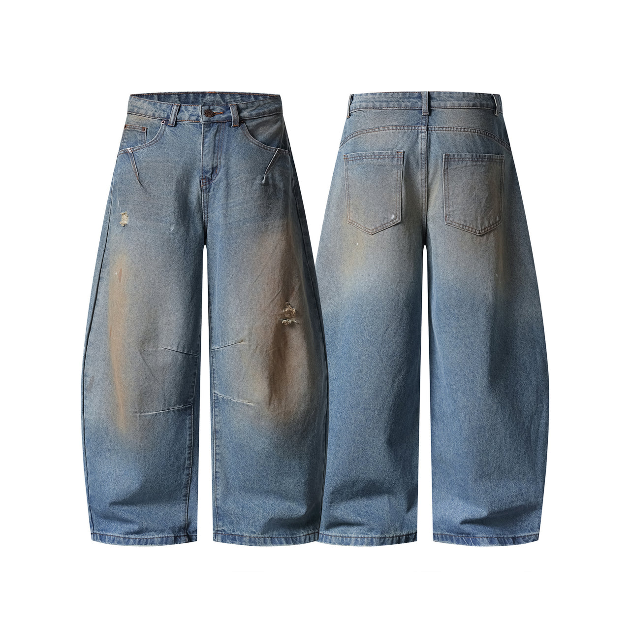 Streetwear Clay-Dyed Distressed Curved-Cut Jeans