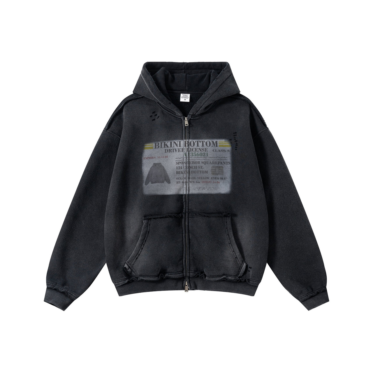 Vintage American Raw-Edge Zip-Up Graphic Hoodie