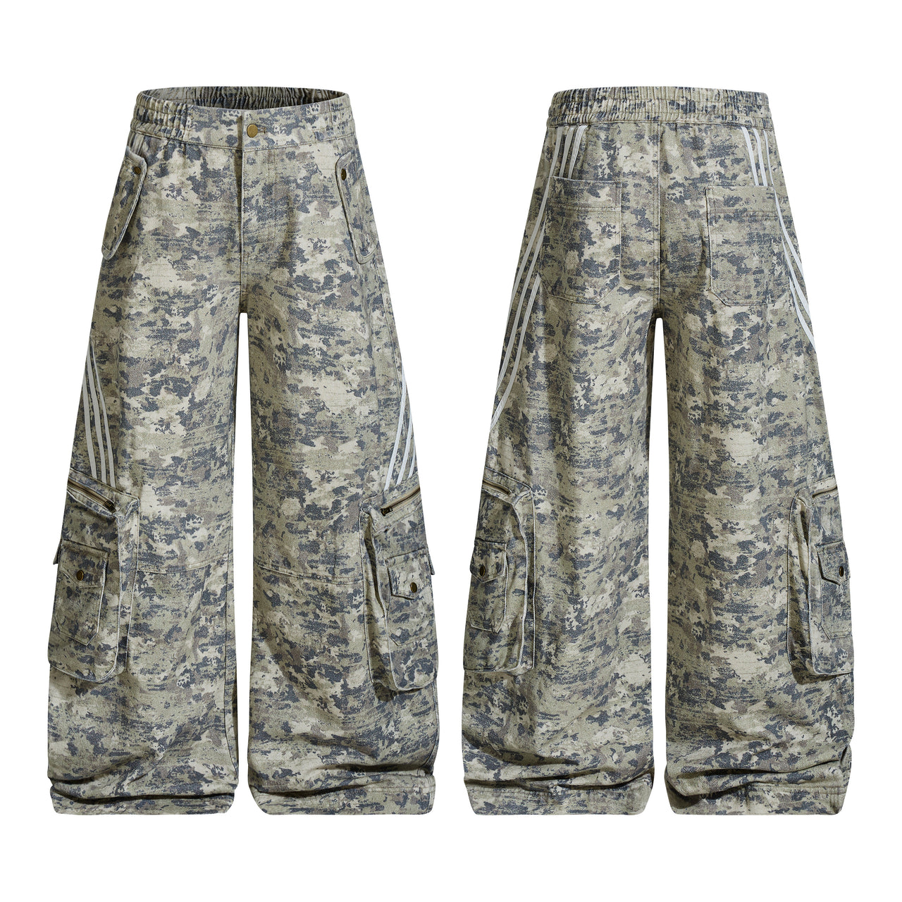Vintage Washed Heavy-Duty Camo Cargo Jeans