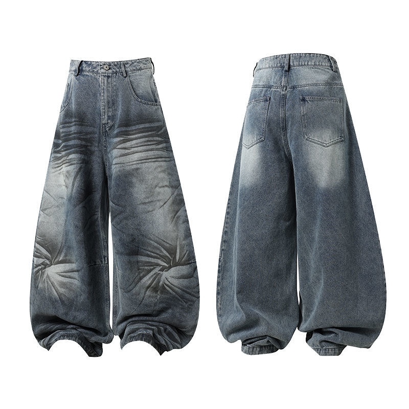 Streetwear Graffiti Dirty-Wash Curved Jeans