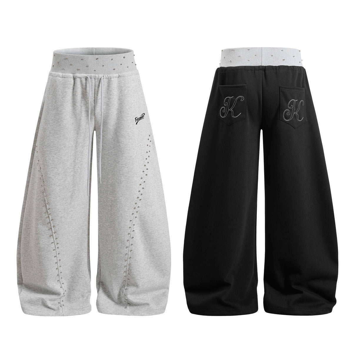 Omirad Studded Double Waist Wide-Leg Sweatpants