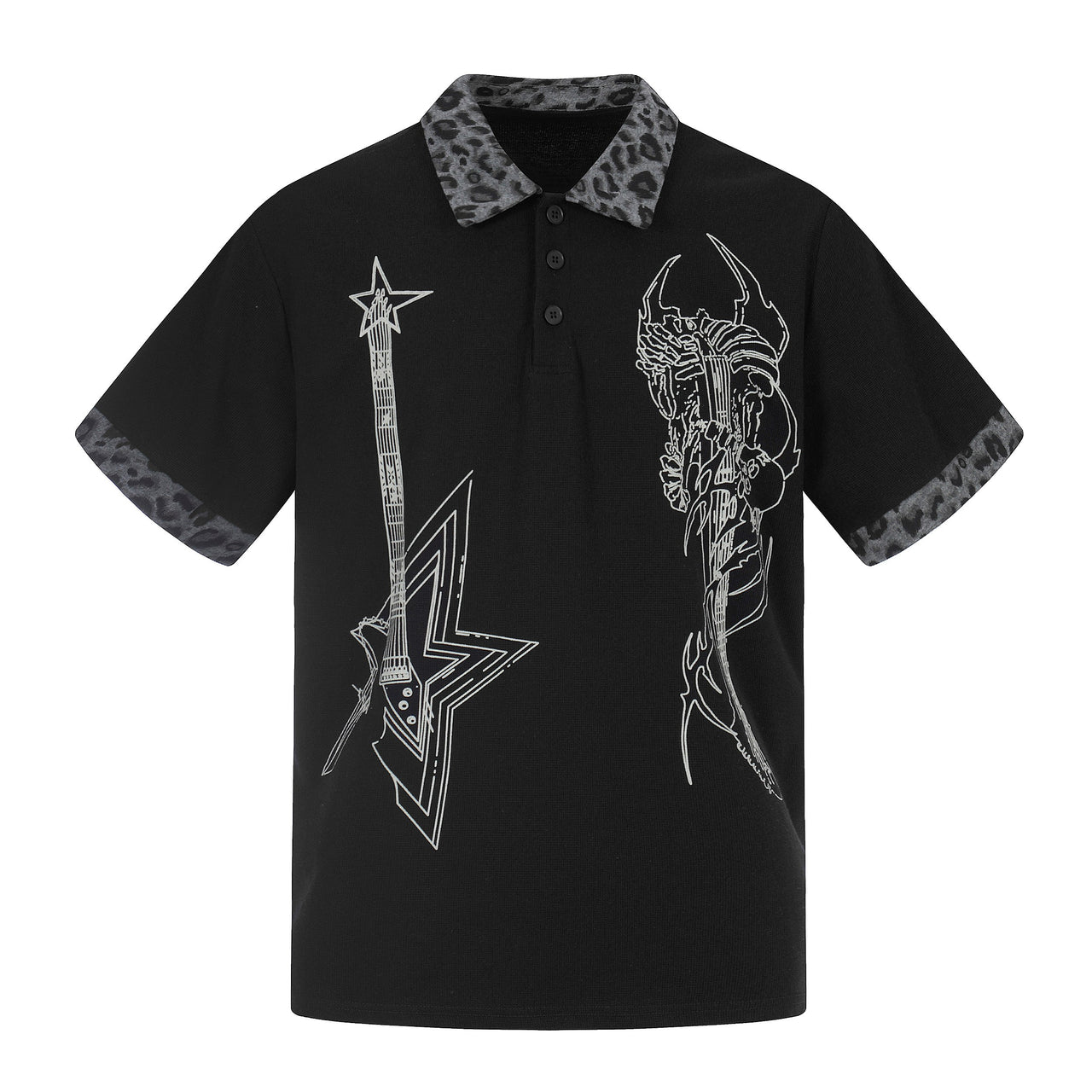 Omirad “Leopard Collar Graphic Polo Tee”