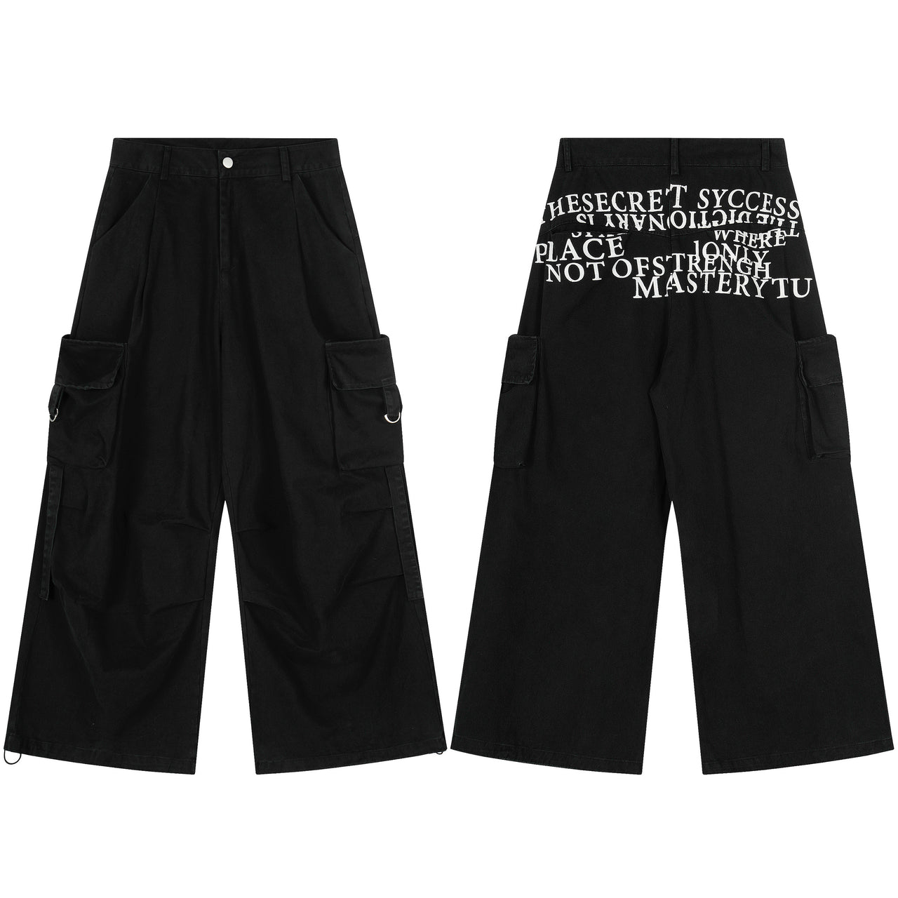 Streetwear Letter Print Multi-Pocket Jeans