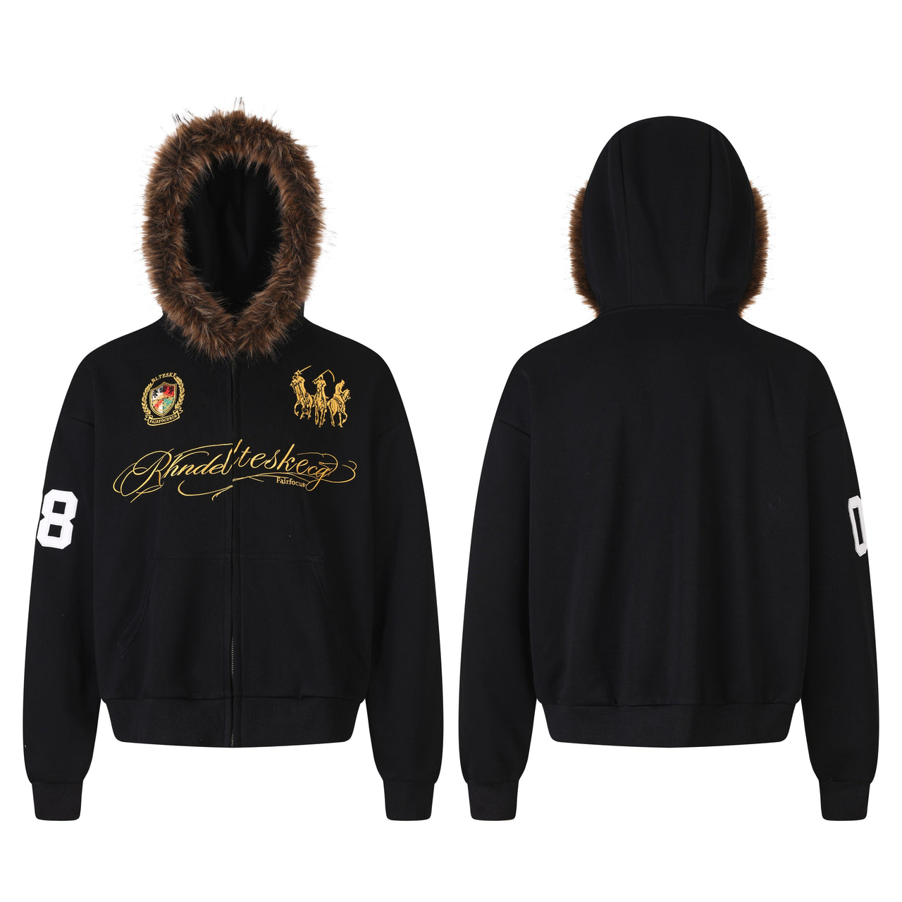 Omirad Faux Fur Trim Graphic Zip-Up Hoodie