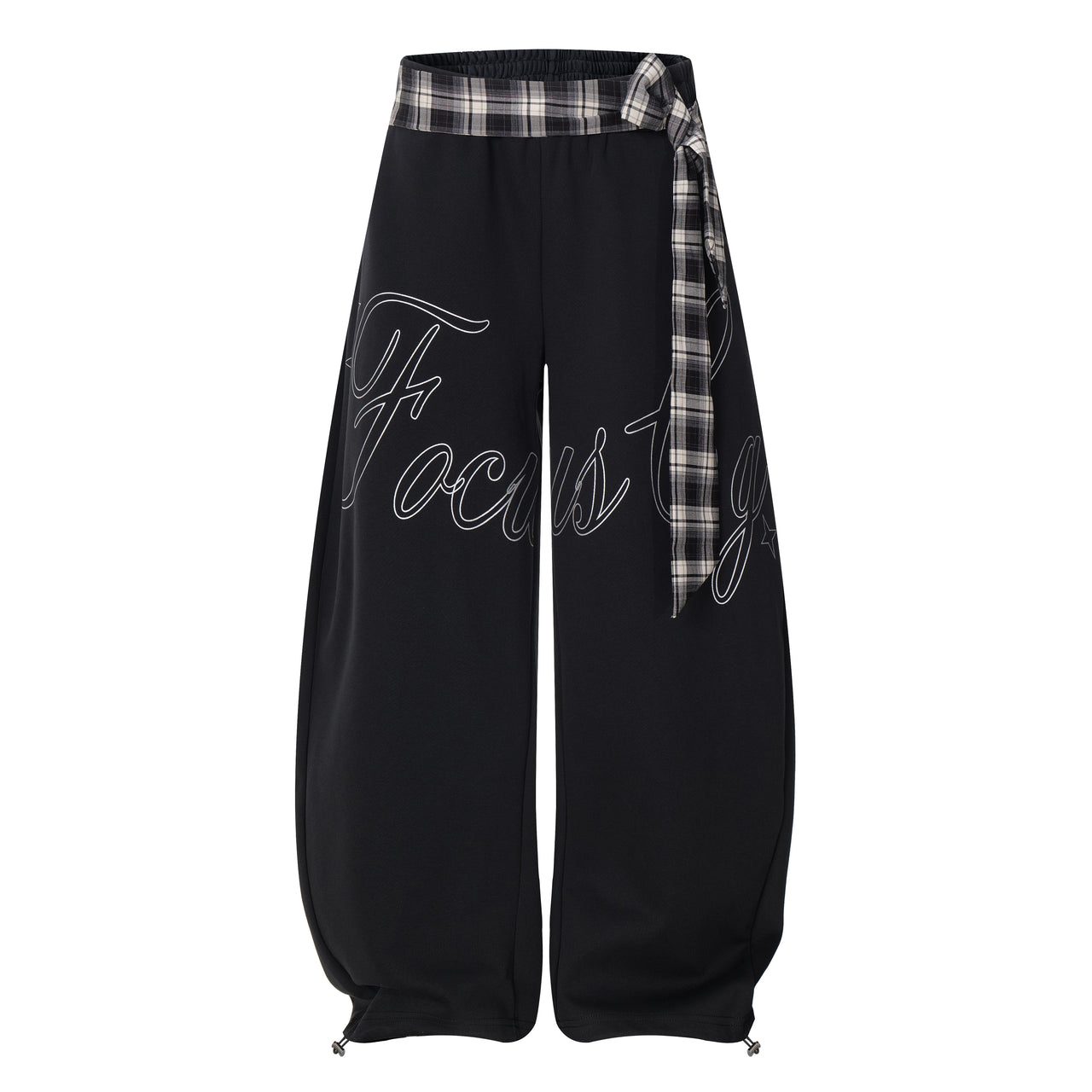Streetwear Letter Embroidered Plaid Belted Pants