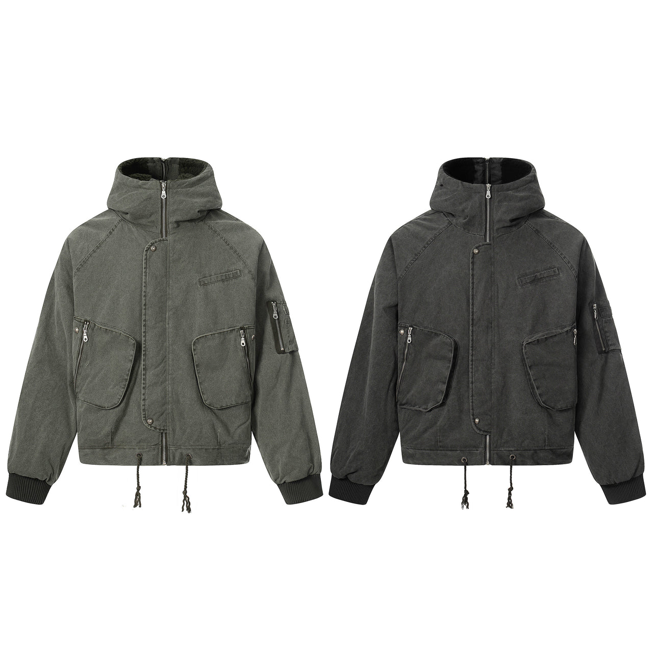 High-Street Shearling-Collar Utility Bomber Jacket