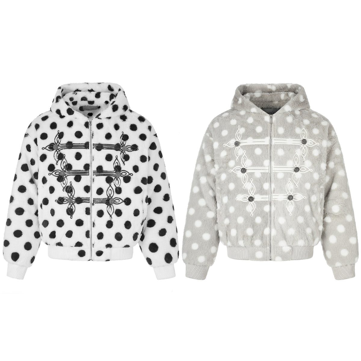 Omirad Polka Dot Faux Fur Hooded Bomber Jacket