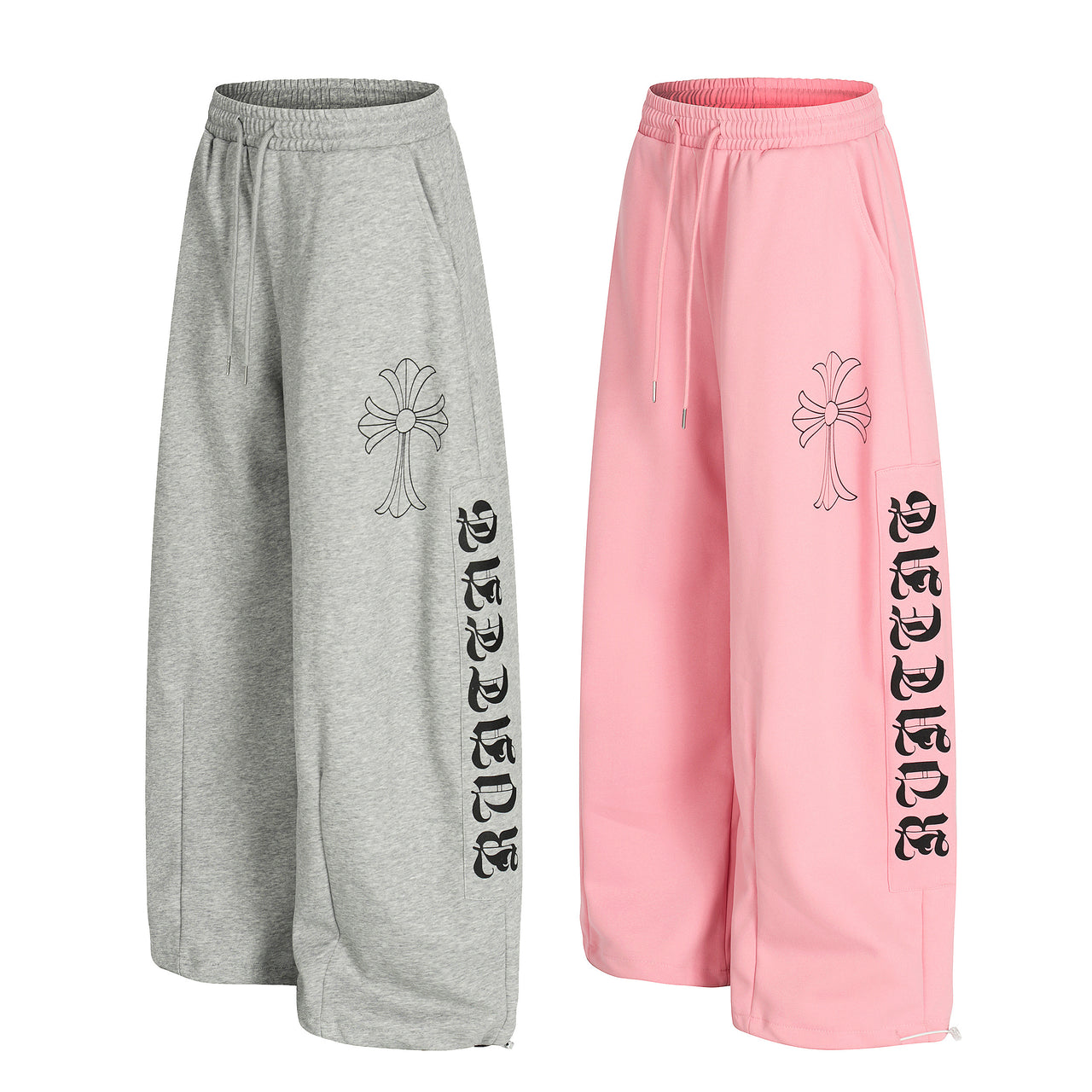 Gothic Cross Curved-Cut Streetwear Pants