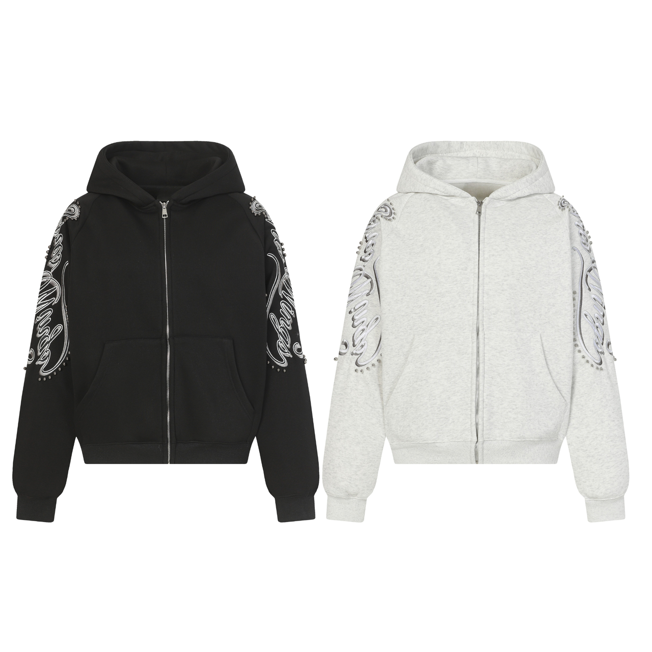 Omirad Rhinestone Embroidered Zip Hoodie