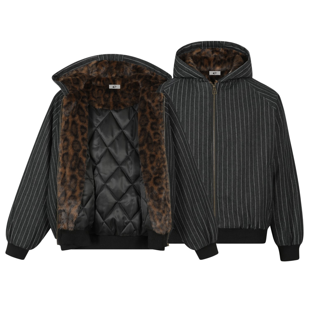 Omirad Pinstripe Leopard-Lined Hooded Jacket