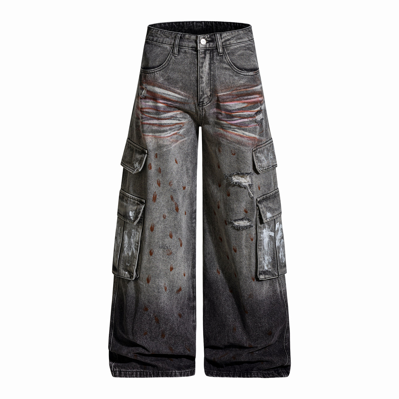 Vintage American Heavy-Distressed Paint-Splatter Ripped Jeans