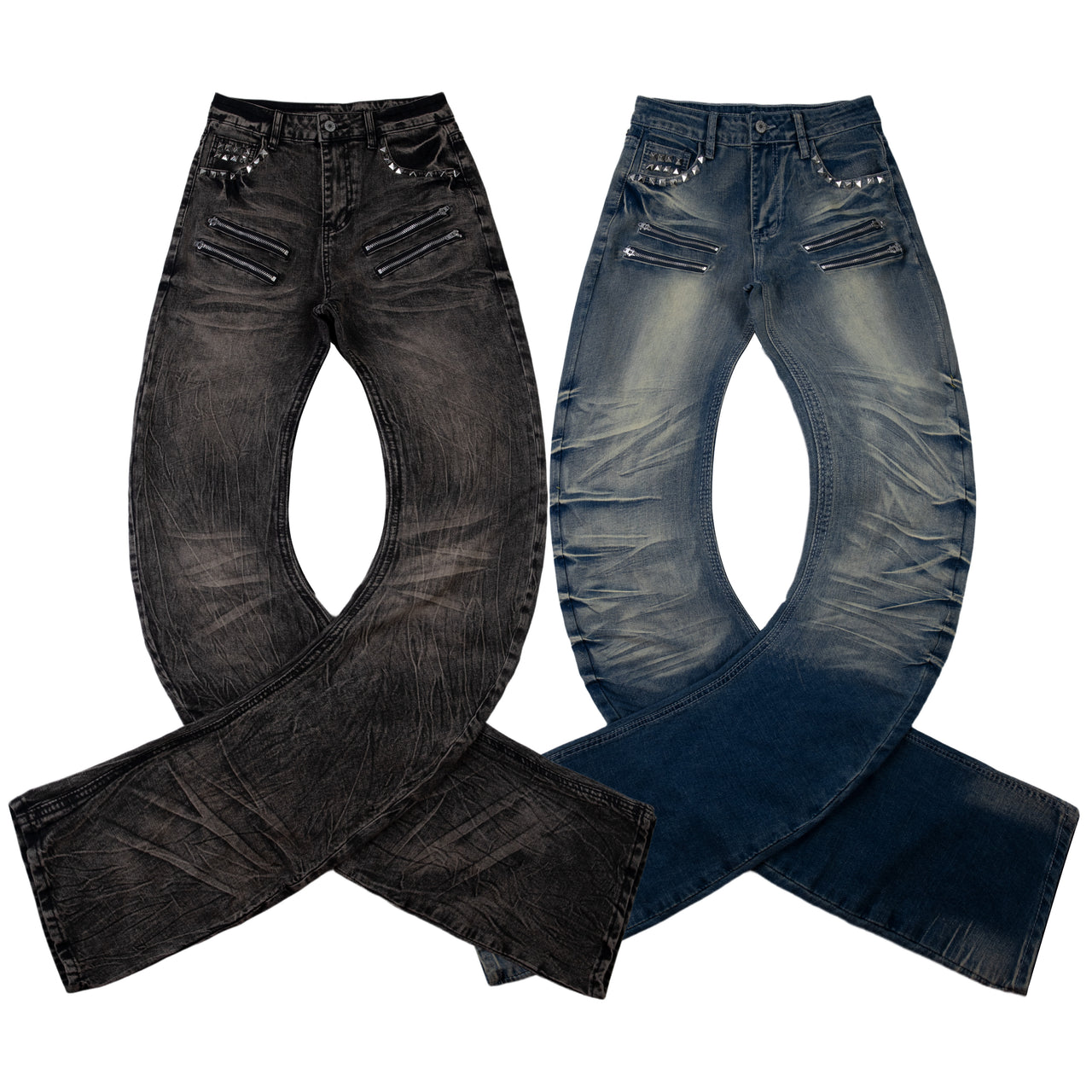 Omirad Stacked Moto Zip Jeans