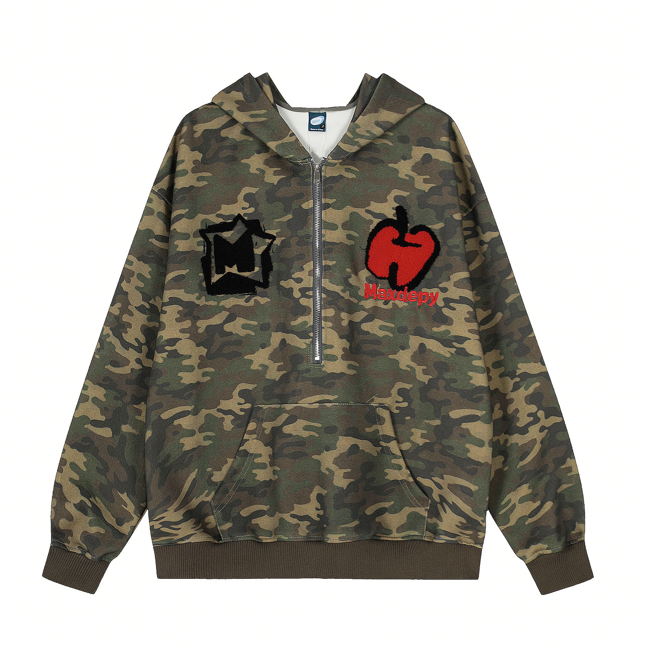 Vintage American Chenille-Embroidered Camo Hoodie