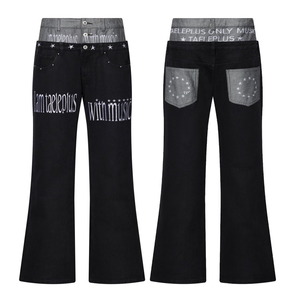 Omirad Double-Waist Embroidered Flared Jeans