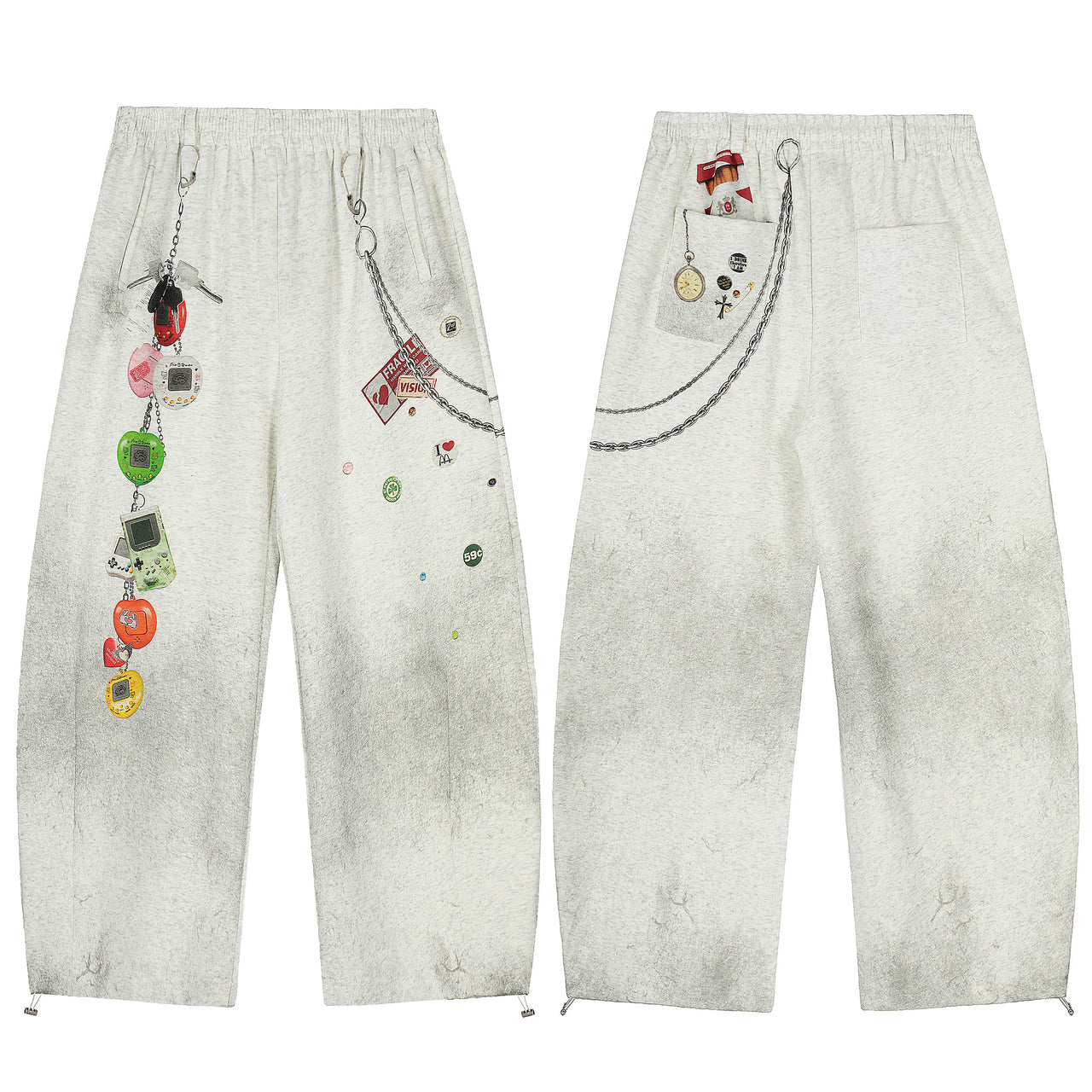 Streetwear Chain-Detail Printed Casual Pants