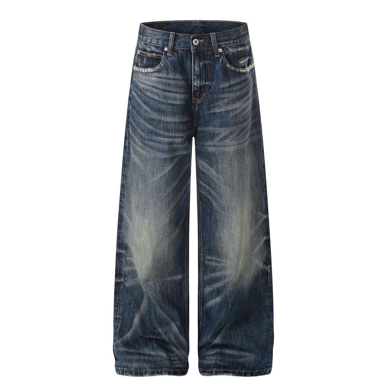 Omirad Distressed Dark Wash Wide-Leg Jeans