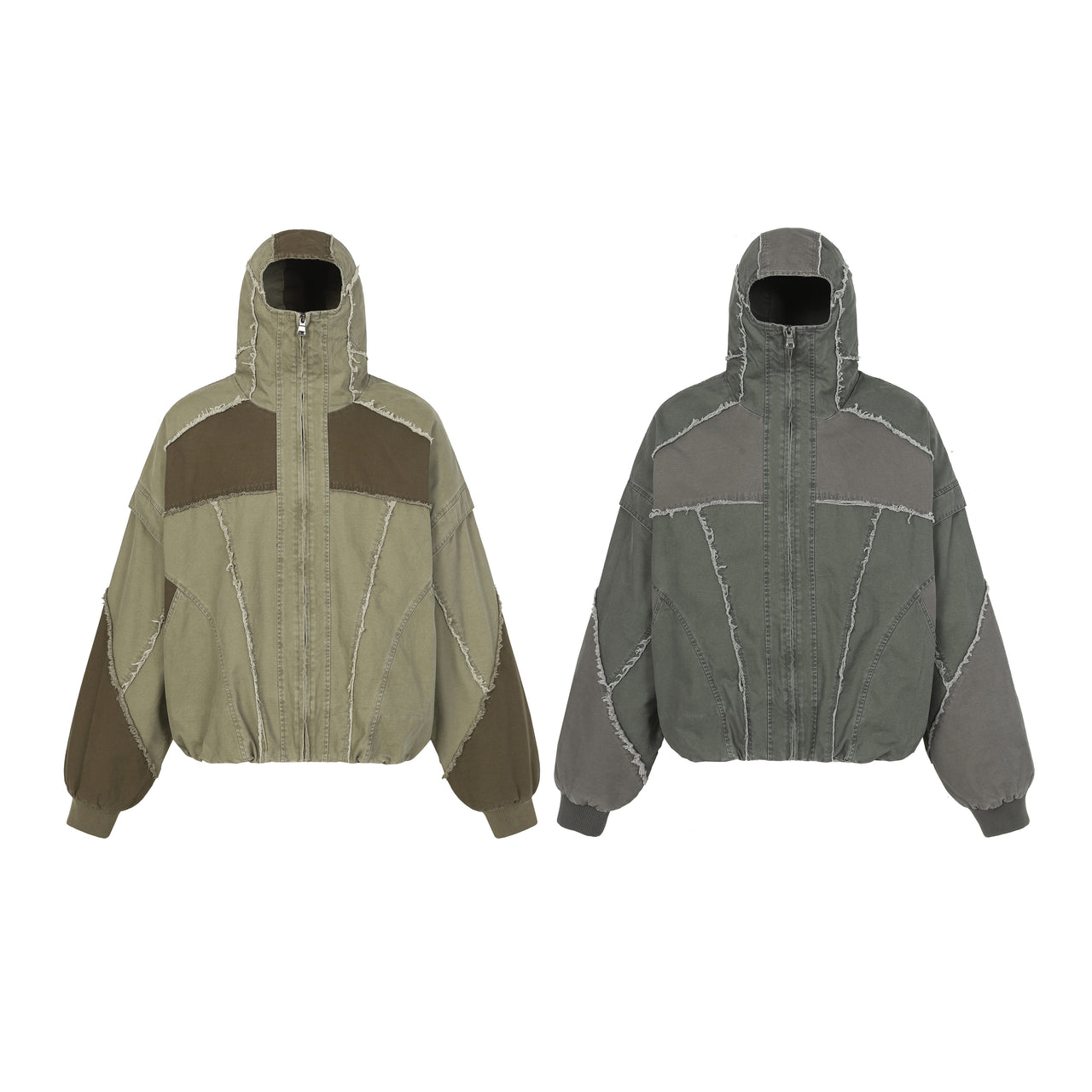 Omirad Multi-Panel Distressed Hooded Jacket