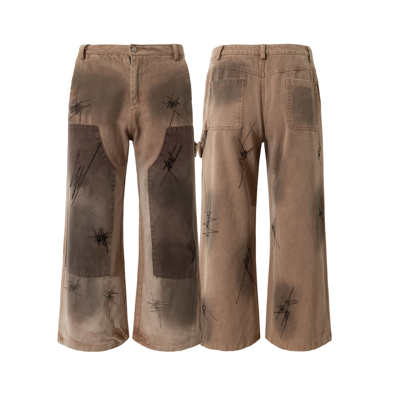 Scratch Patchwork Aged Embroidered Work Pants