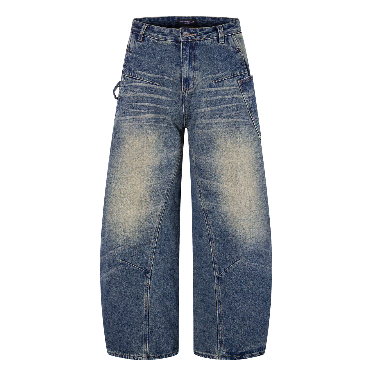 American Street Style Ribbed Curved Jeans