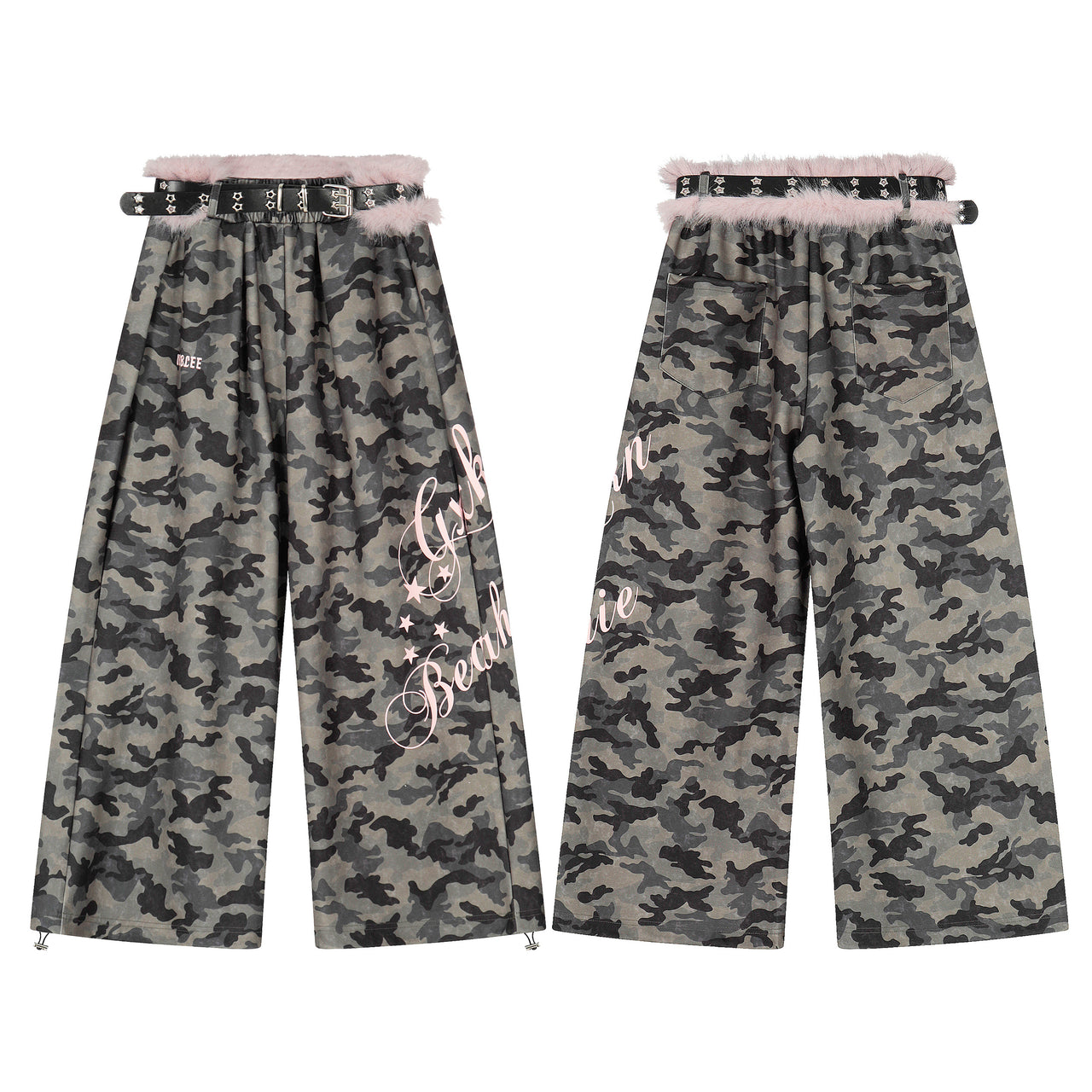 Faux-Fur Waistband Camo Streetwear Pants