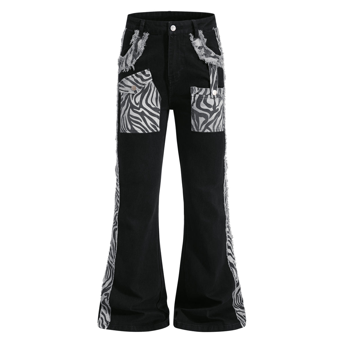 Omirad Zebra Panel Cargo Flared Jeans