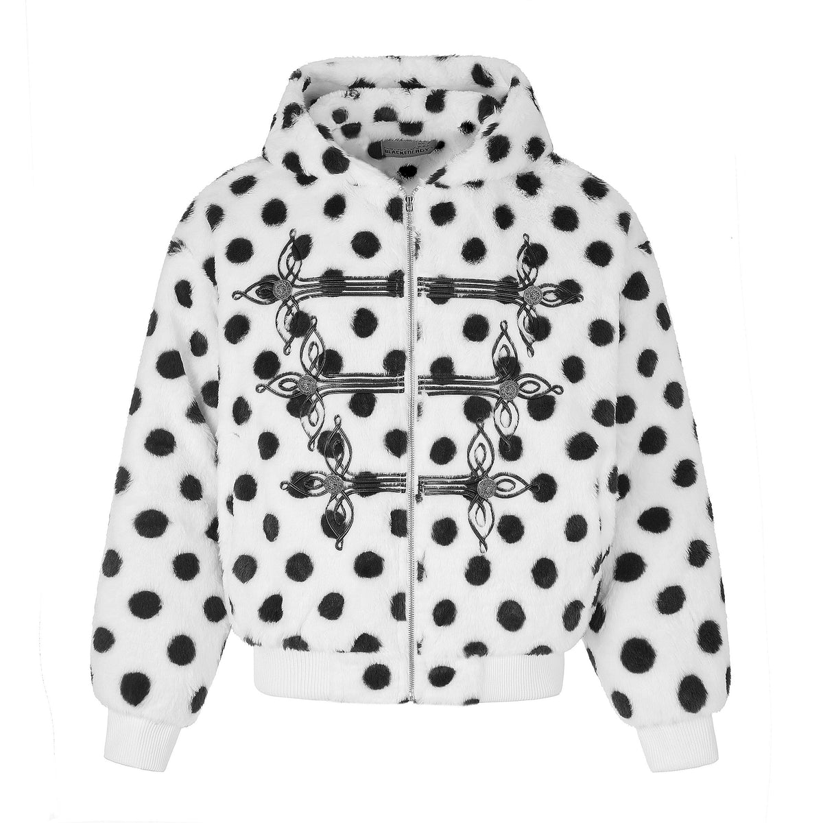 Omirad Polka Dot Faux Fur Hooded Bomber Jacket