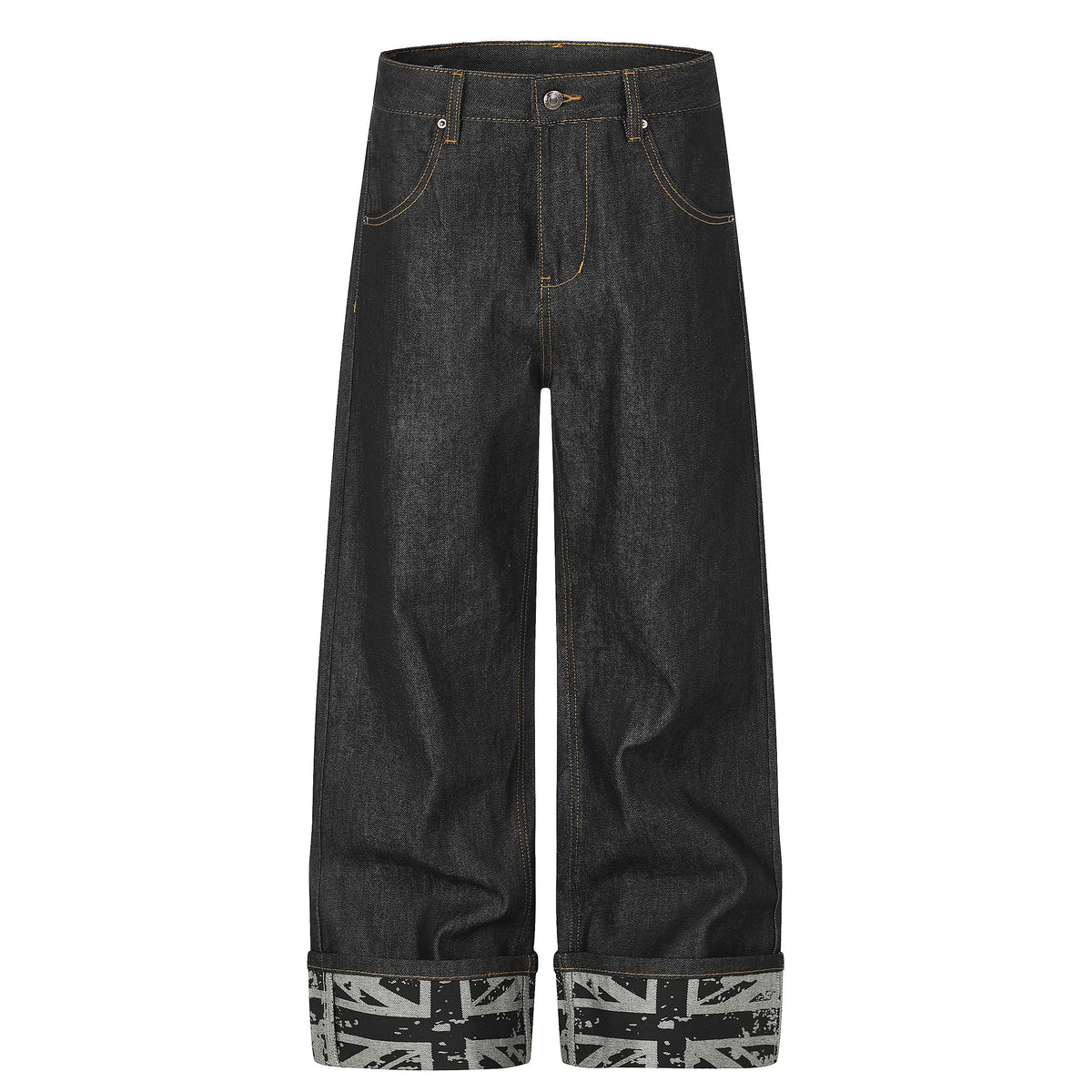 Omirad Studded Pocket Graphic Cuff Wide-Leg Jeans