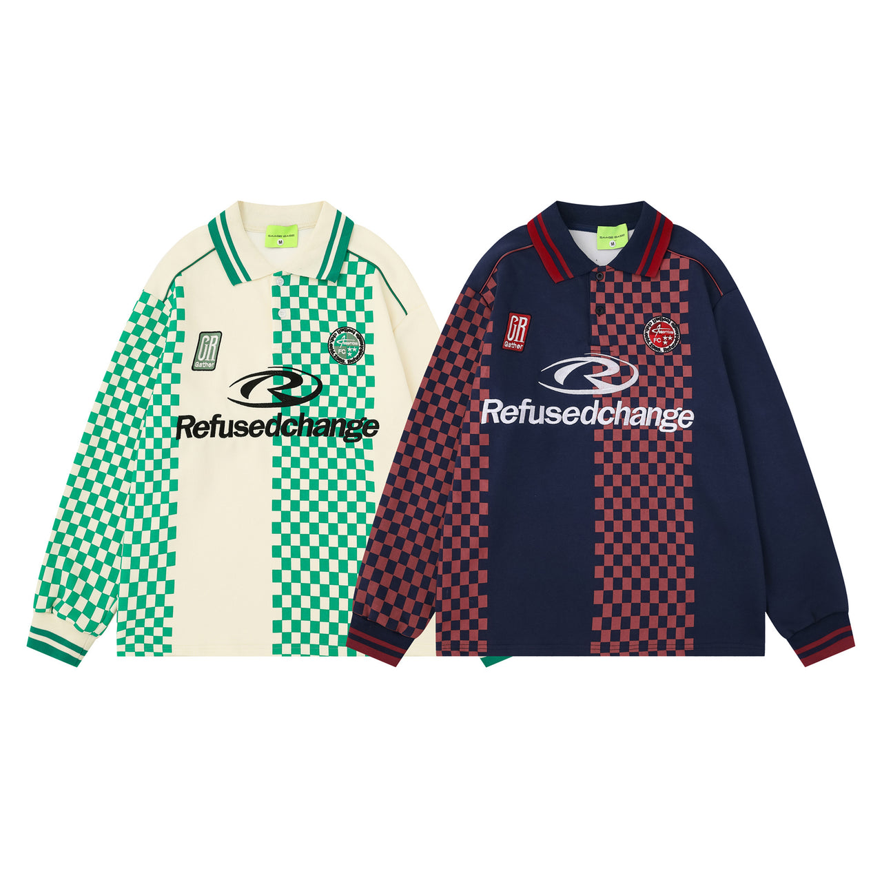 American Streetwear Embroidered Plaid Polo Collar Sweatshirt