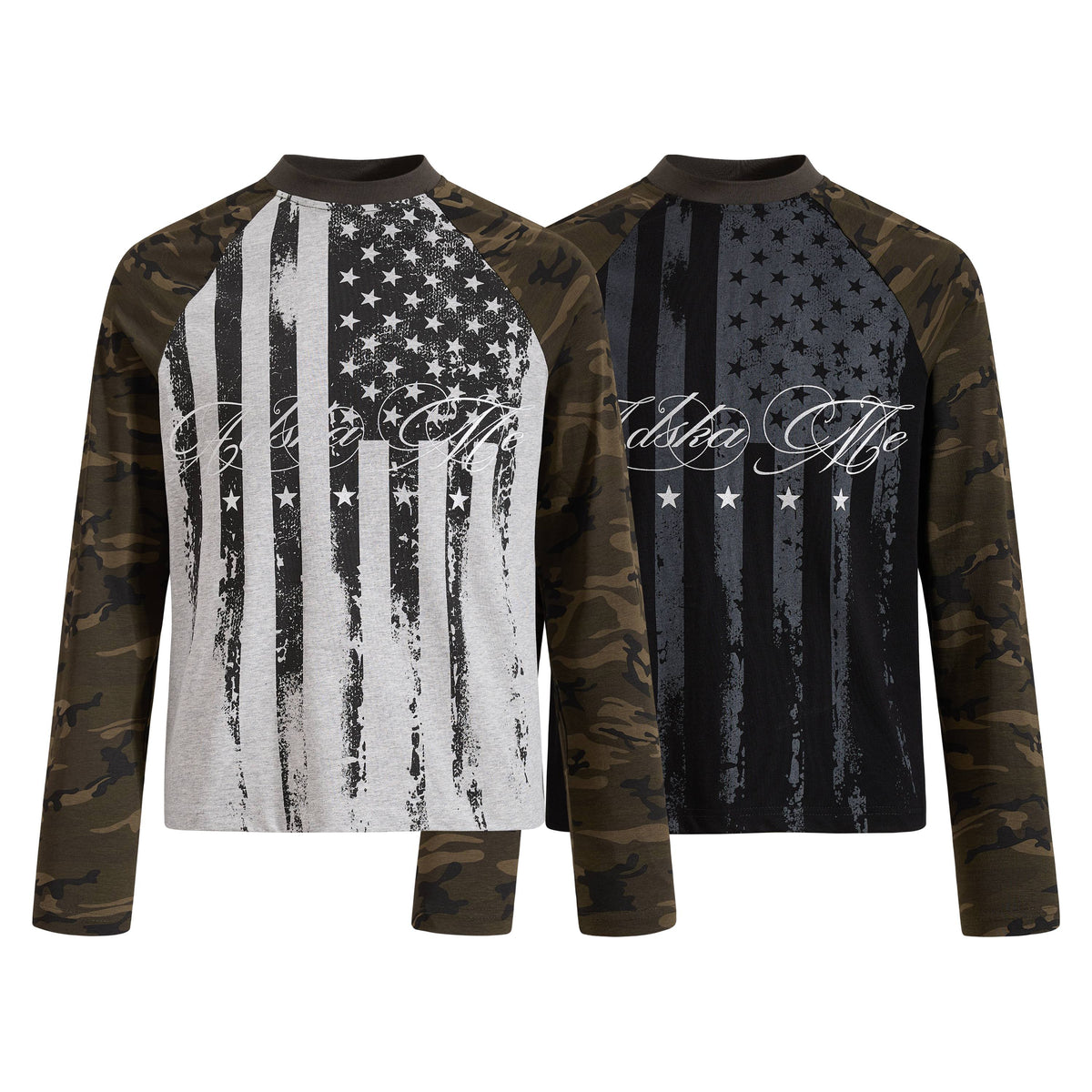 Omirad Camo Sleeve Flag Graphic Long Sleeve Tee