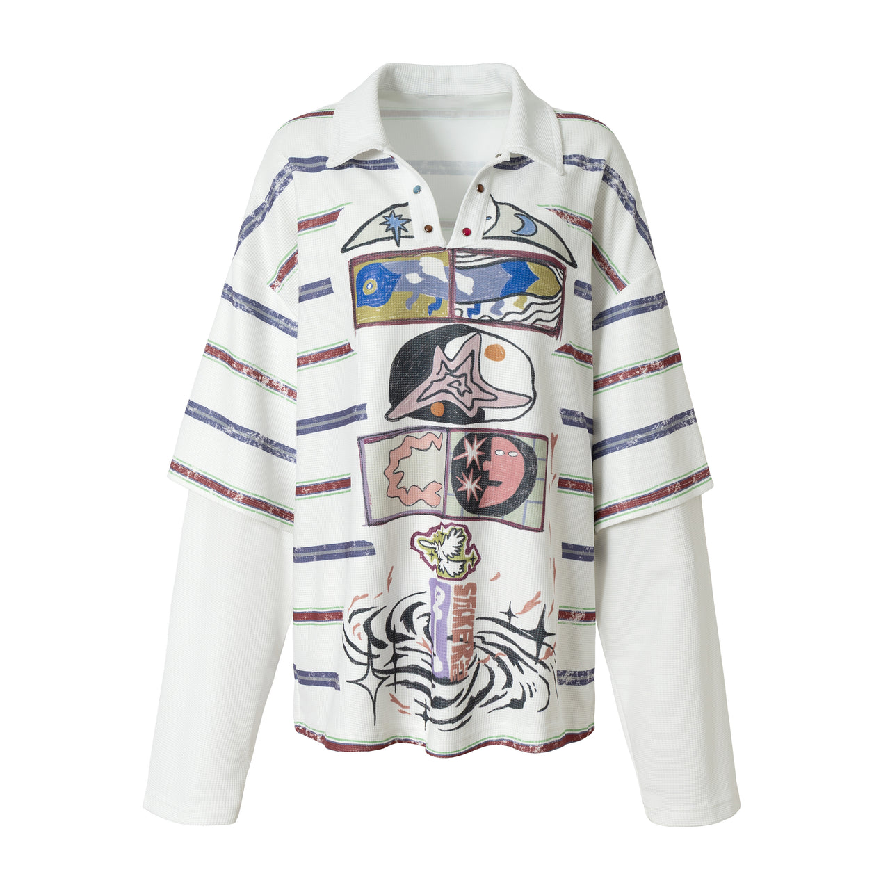 Omirad Abstract Stripe Long-Sleeve Polo Shirt