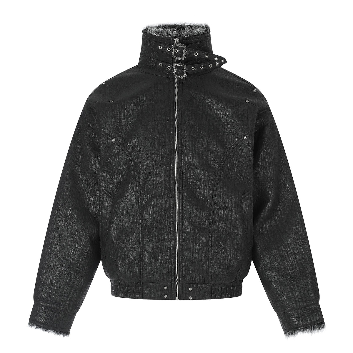 Omirad Faux Fur Double-Buckle High Collar Bomber Jacket