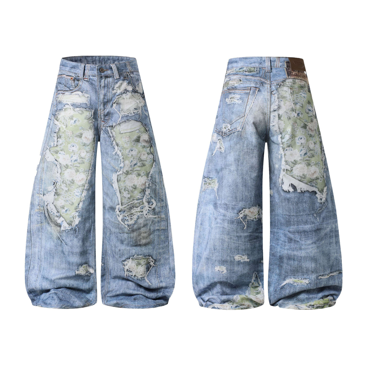 Omirad Floral Patchwork Distressed Jeans