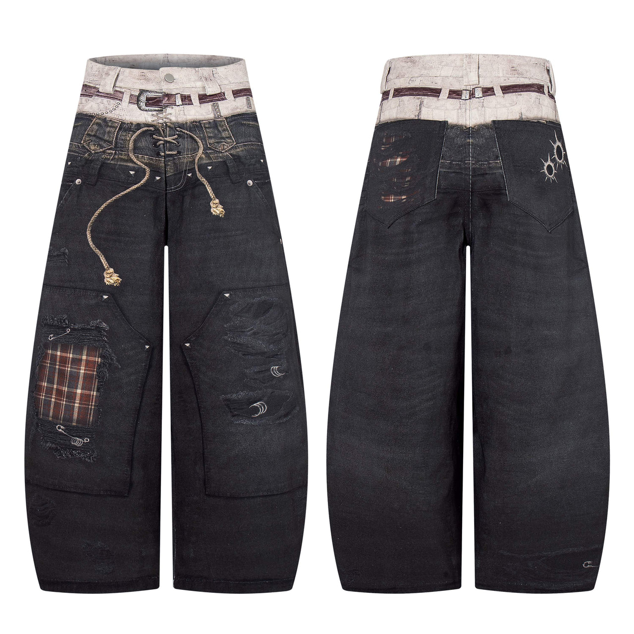 Omirad “Layered Distress Patch Denim Pants”