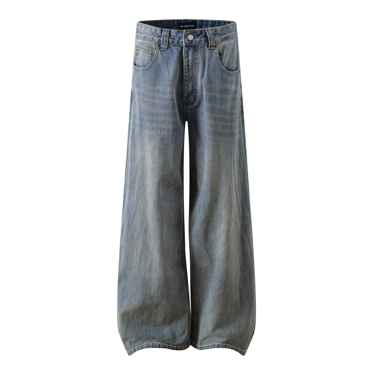 Handcrafted Distressed Design Bamboo-Style Casual Wide-Leg Jeans